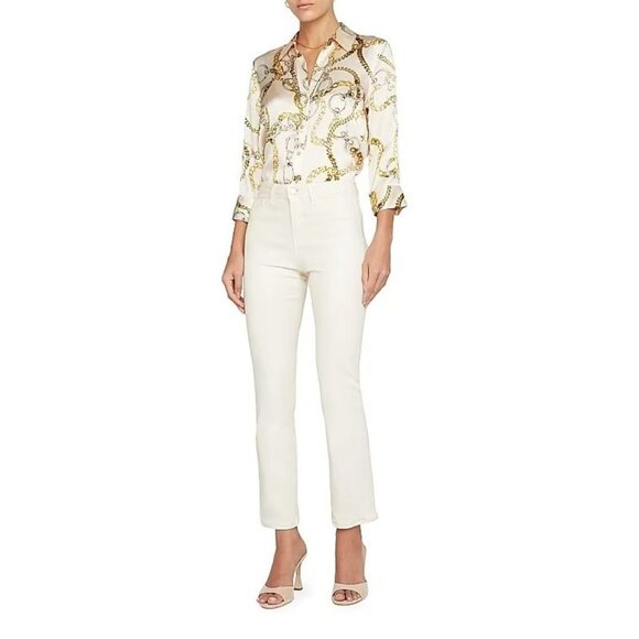 L'AGENCE Ginny French Vanilla Coated High Rise Straight Zipper Jeans, Size 25 - Picture 1 of 14